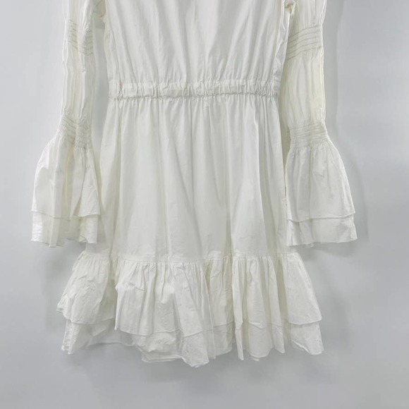 Intermix White Bennet Smocked Sleeve Short Tiered Ruffle Dress Tie Front Sz Sm - Picture 12 of 12
